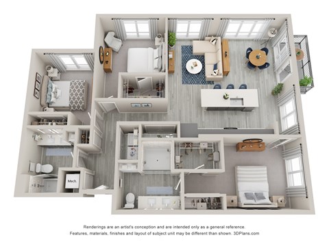Floor plan for 3 beds, 2 baths, 1479 sqft